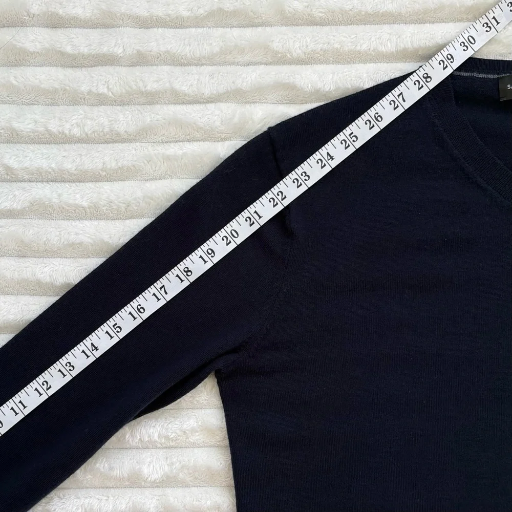 SAKS FIFTH AVENUE Wool Sweater V Neck Cut Navy Blue Large - Picture 9 of 9
